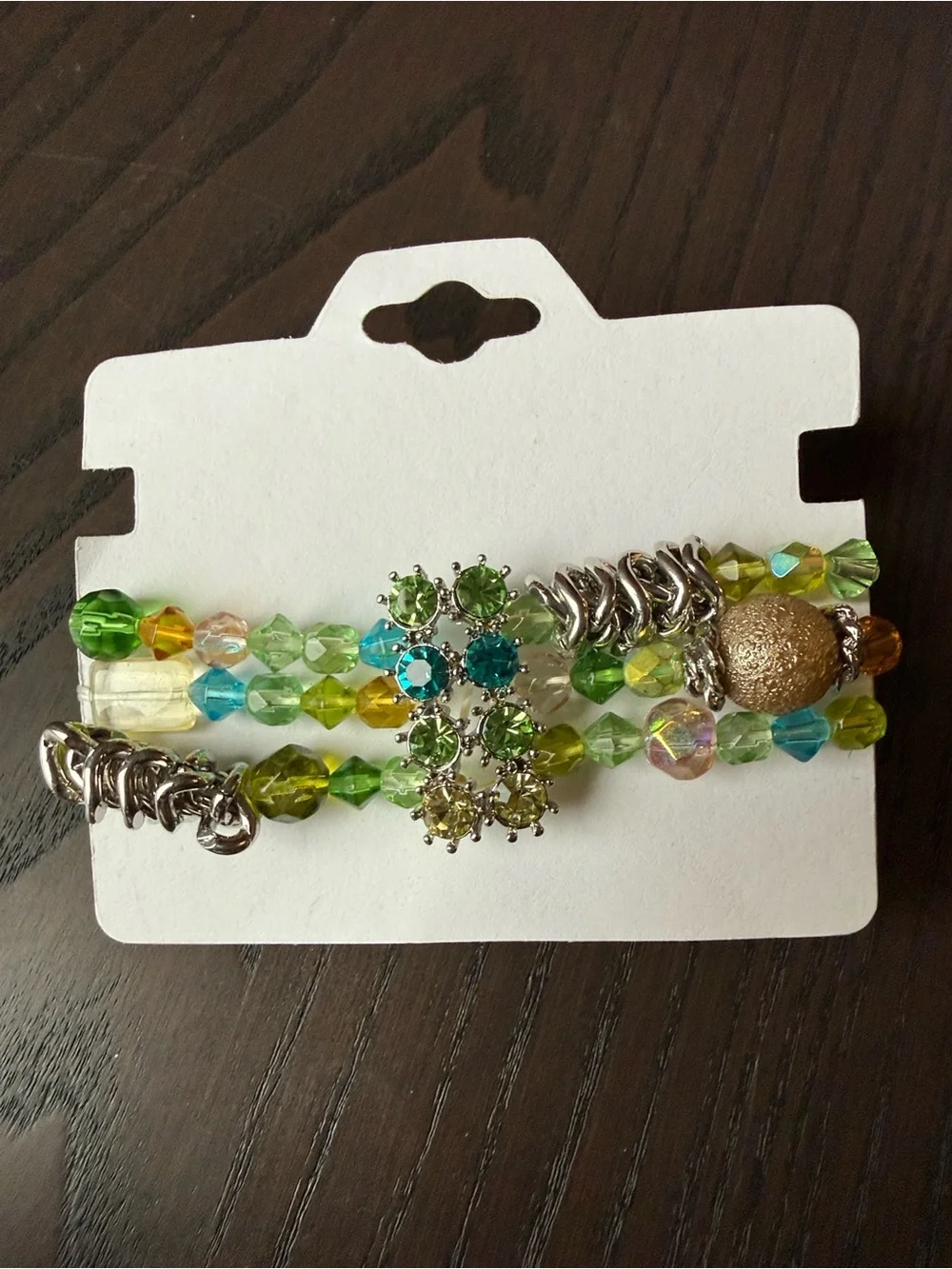 Green Crystal Multi-Strand Bracelet with Rhinestone Accent